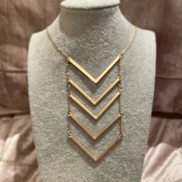 Gold Panel Floating Arrow Chevron Statement Necklace 26” - Picture 1 of 3